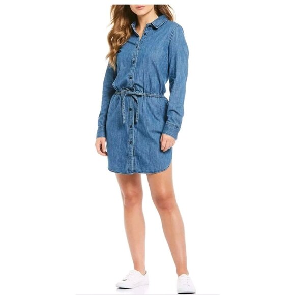Cremieux Dresses & Skirts - Cremieux Womens XS Ann Denim Dress Blue Waist Tie Sage Meadow Cotton $119 NWT